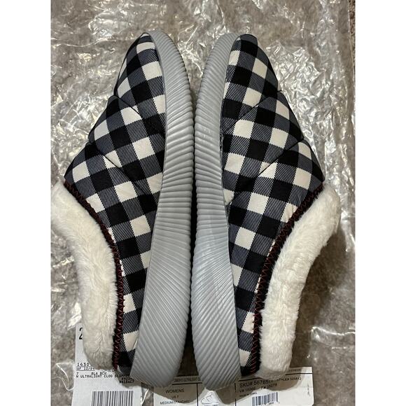 Lands’ End Clog Slippers Black Buffalo Check Faux Fur Ultralight Size 7 NEW - Picture 3 of 7
